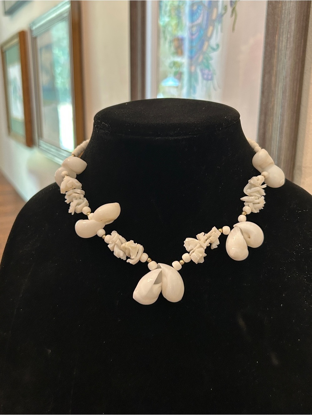 White Shell Chip and Teardrop Necklace -